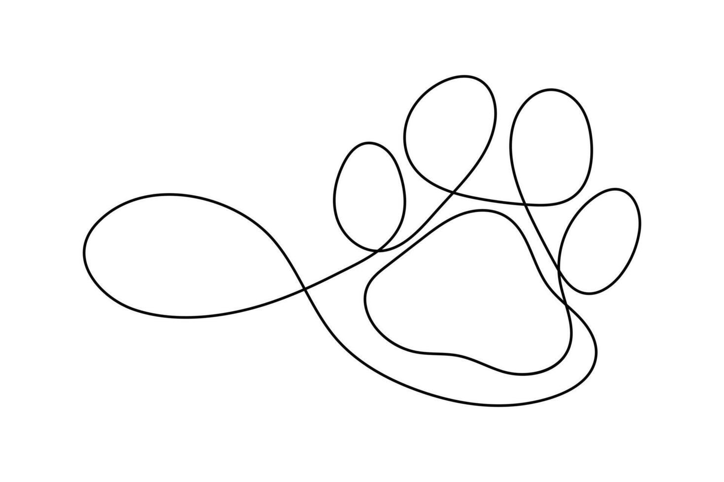 Simple illustration of Dog and cat paw shape continuous single line art paw outline style vector