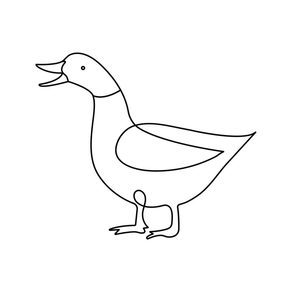 Continuous duck single line art hand draw sketch and outline drawing illustration of minimalist vector