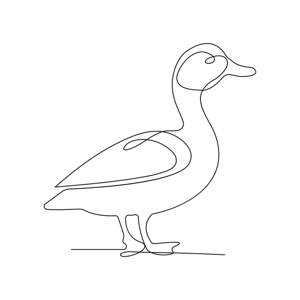 Continuous single line Duck drawing of minimalist outline art design vector