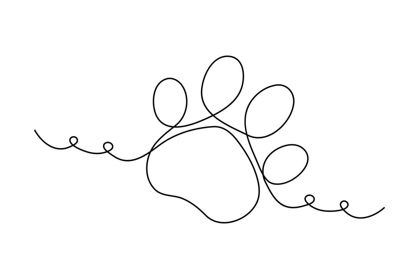 Dog paw single line drawing of continuous one line drawing of minimalist outline design vector
