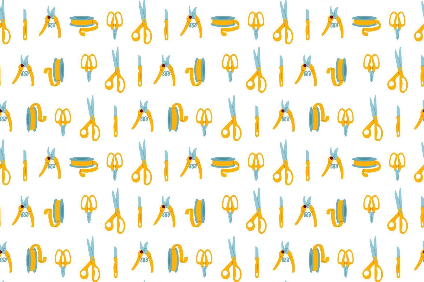 Seamless pattern featuring yellow florist tools such as scissors, knives, and pliers. Ideal for florists and DIY flower arrangements vector
