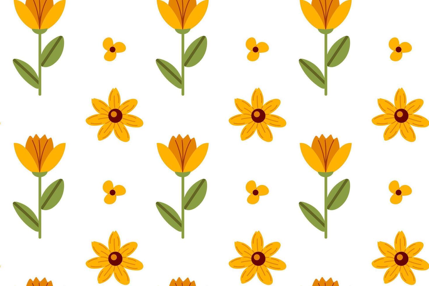 Seamless pattern with yellow flowers on white background. Flat illustration. vector