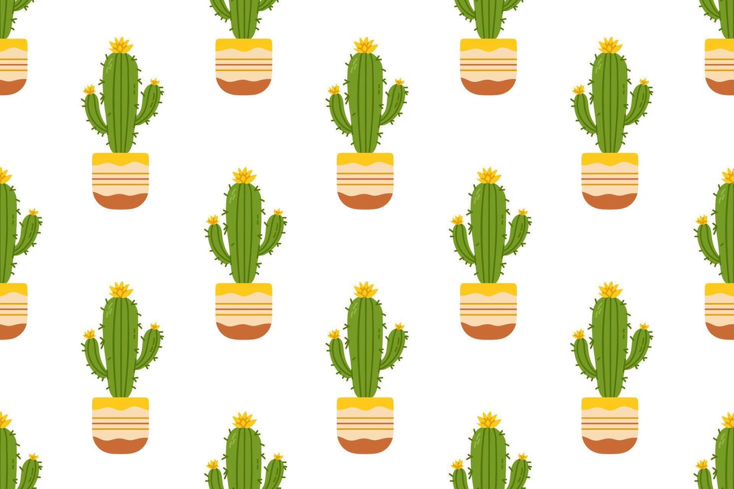 A seamless pattern featuring small cacti in ceramic pots. Great for wallpapers, textiles, and backgrounds vector