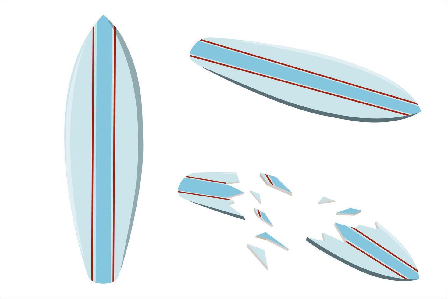 illustration of a colored surfboard. Surfboard crashed. Marine extreme sport. Isolated illustration on a white background vector