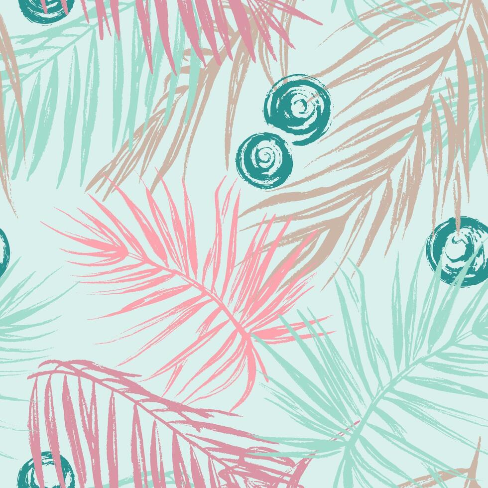 Tropical seamless pattern with palm texture leaves. illustration in trendy pink and green colors vector