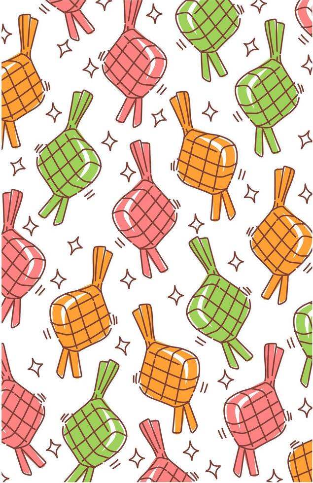 A Pattern of Colorful ketupat food rice cook at Eid Al-Fitr decoration ramadan vector