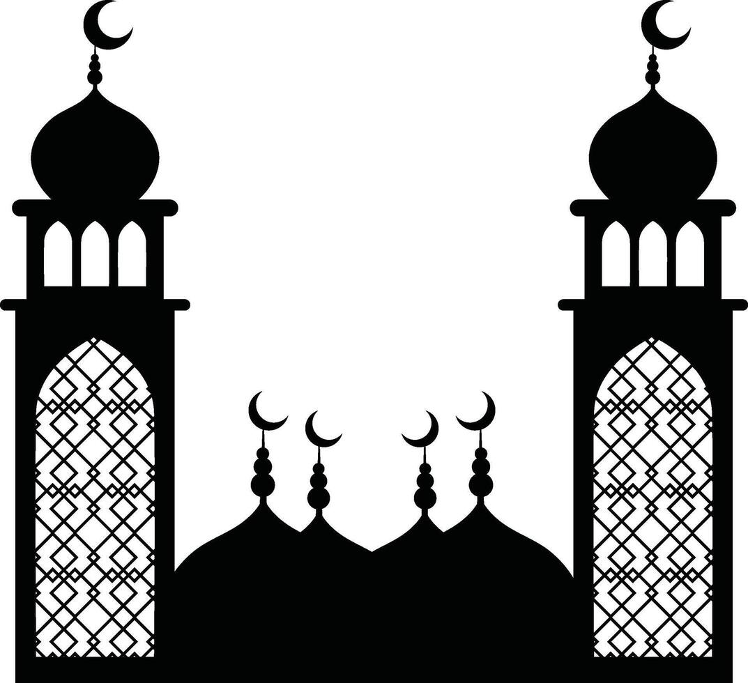 Silhouette of Mosque with Crescent Moon in Background vector