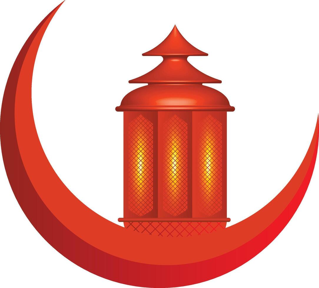 Ramadan kareem greetings design with lantern or crescent moon in red color vector