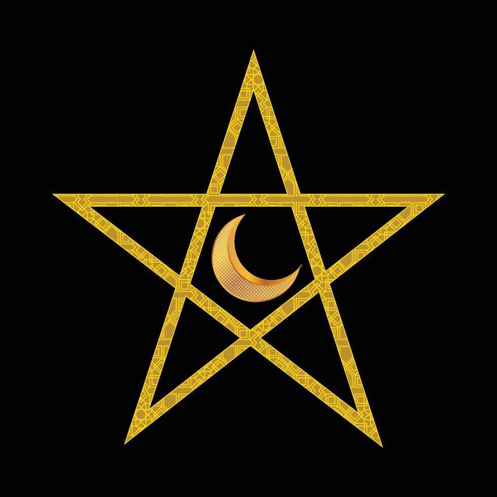 Six Pointed Star and moon in gold color with white Style icon vector