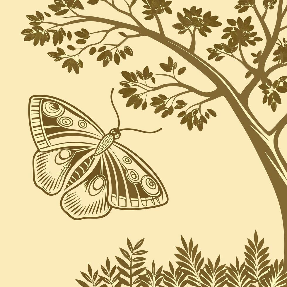A linear illustration of a butterfly. Flat style image vector