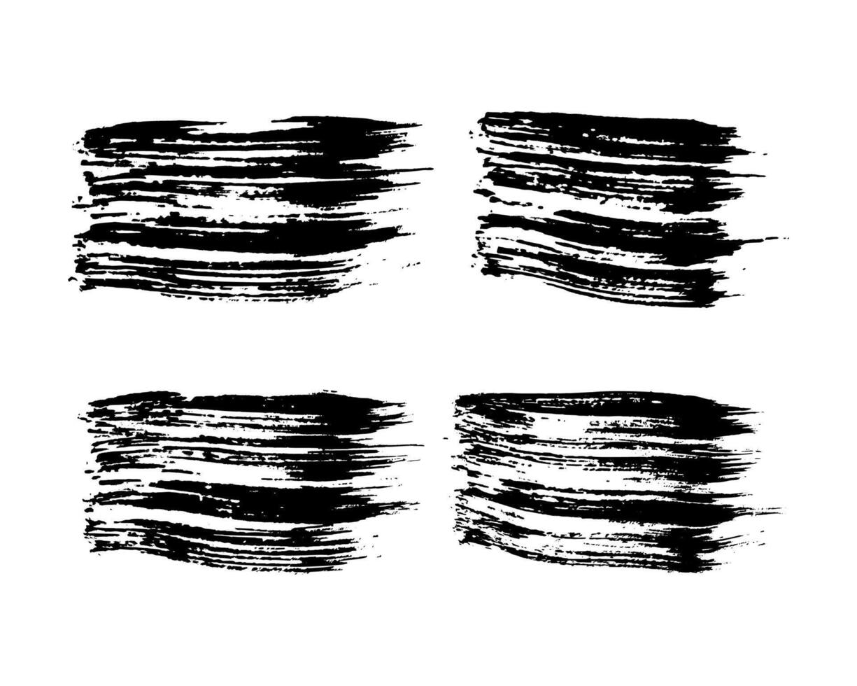 Set of four black brush strokes. Hand drawn ink spots isolated on white background. illustration vector