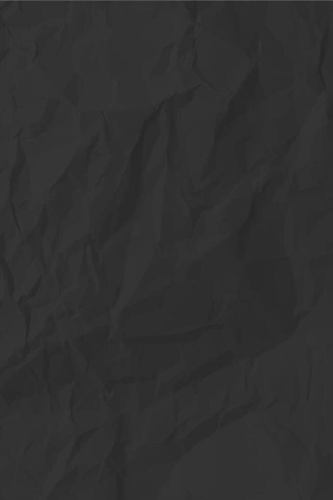 Black clean crumpled paper background. Vertical crumpled empty paper template for posters vector