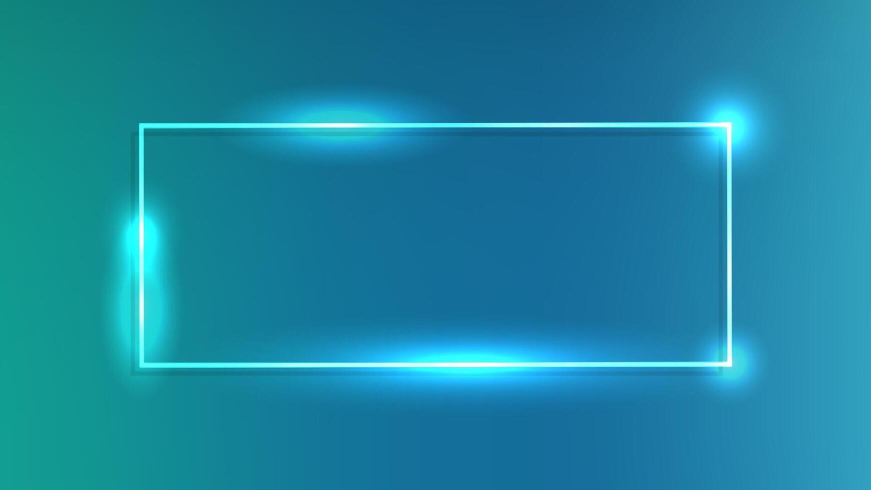 Neon rectangular frame with shining effects on dark green background. Empty glowing techno backdrop. illustration vector