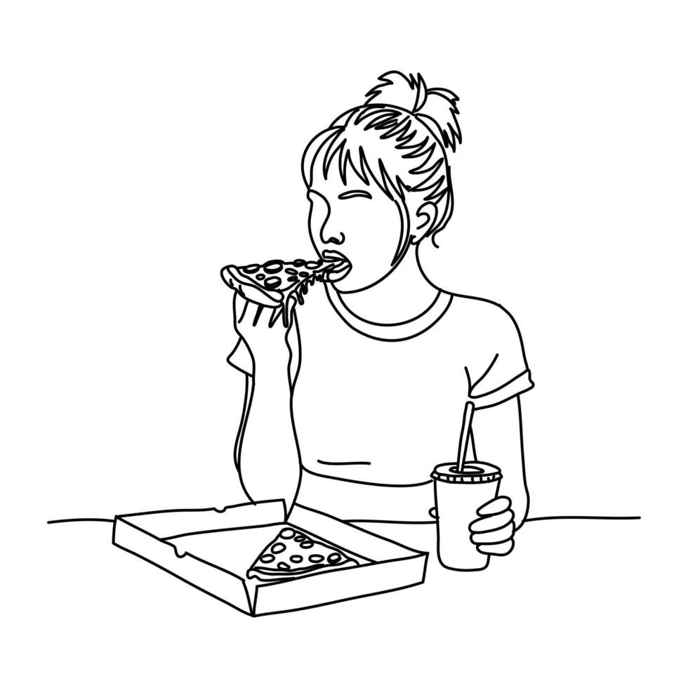 A girl who loves a slice of pizza can add elegance to a fast food menu with a hand-drawn drawing. vector