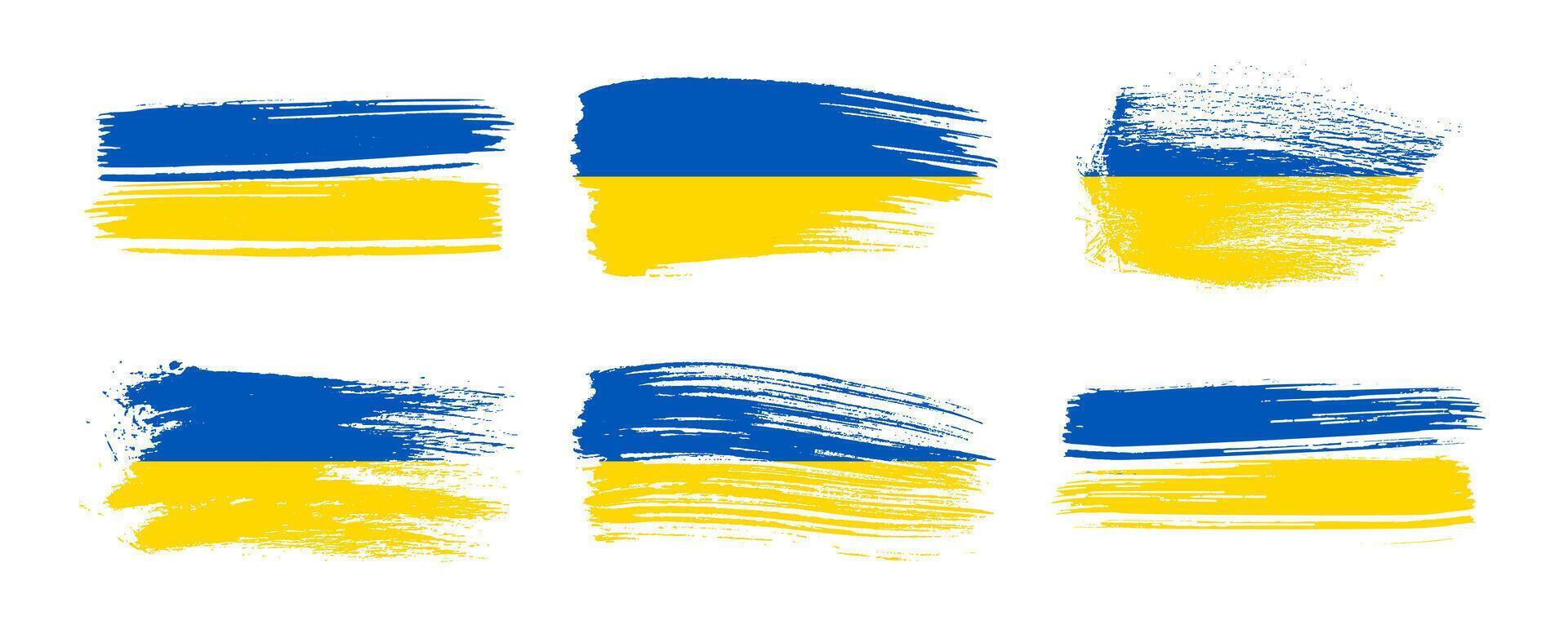 Ukrainian flag in grunge style. Set of painted with a brush stroke flags of Ukraine. illustration vector