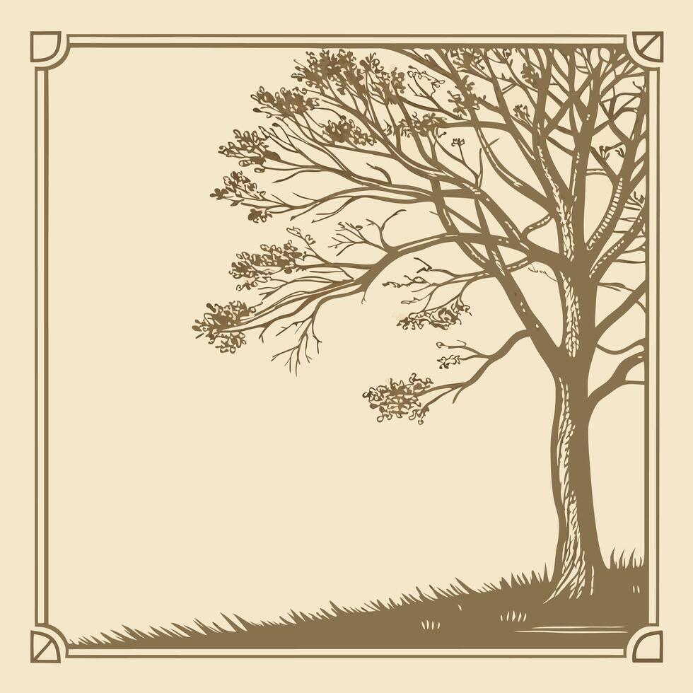 A tree in the clearing image. Flat retro style vector