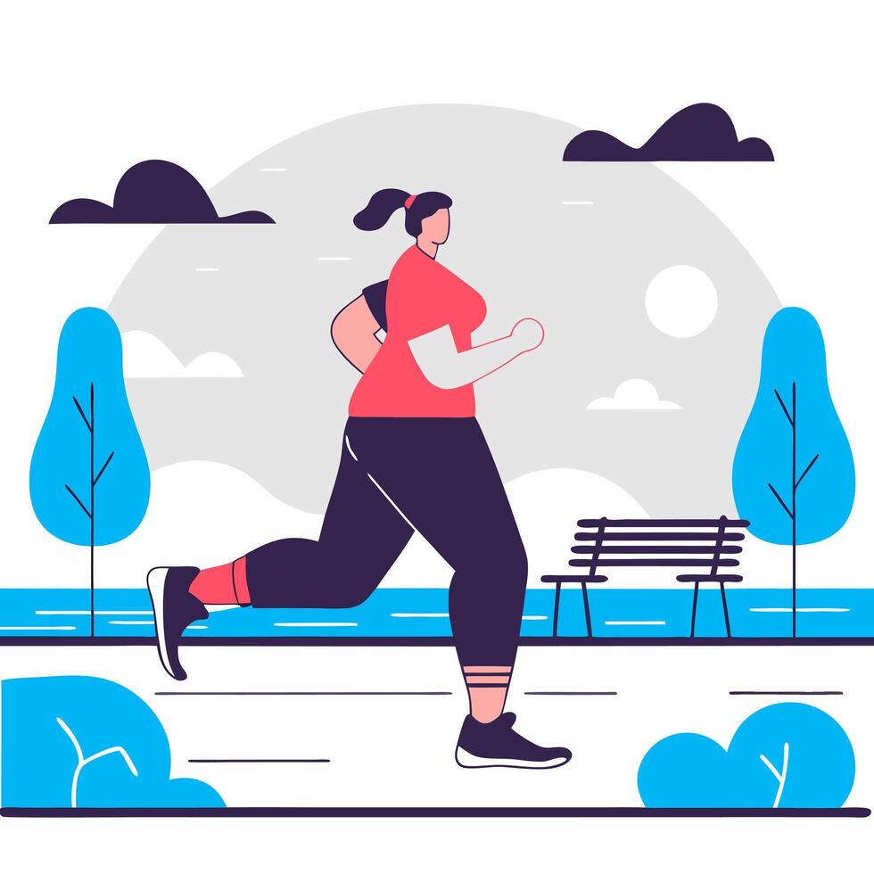 A woman jogging in the park. Flat style illustration vector