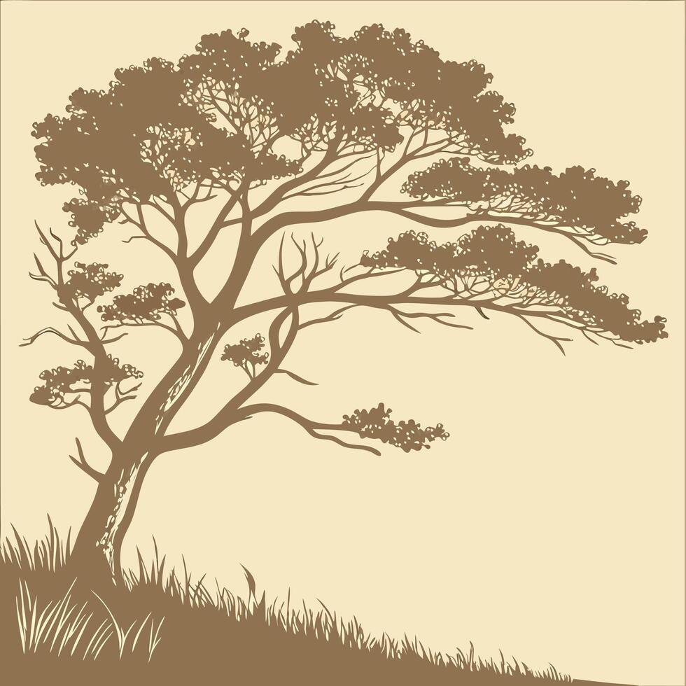 A tree in the clearing image. Flat retro style. vector