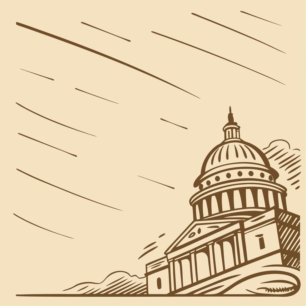 Abstract government building image. Flat retro style. vector