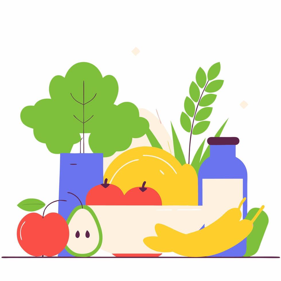 Organic fruits and berries. Flat style. vector
