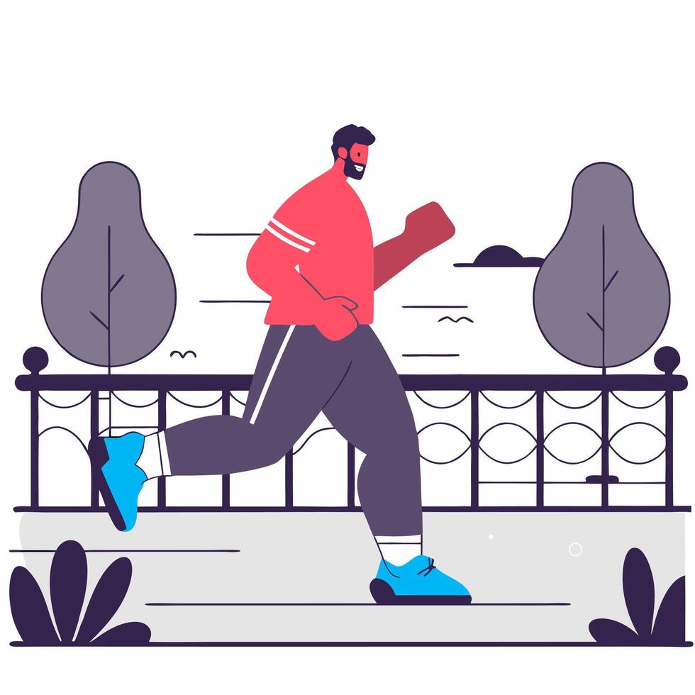 A man jogging by the waterfront. Simple flat illustration. vector