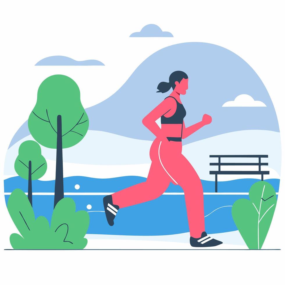A woman jogging in the park. Flat style image vector