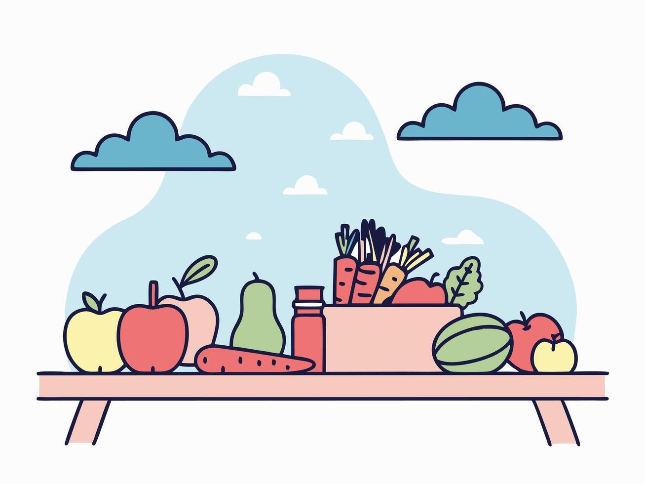 Fresh farm vegetables and fruits. Flat style. vector