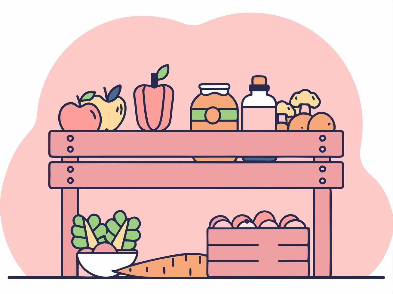 Fresh farm vegetables and fruits. Flat style vector