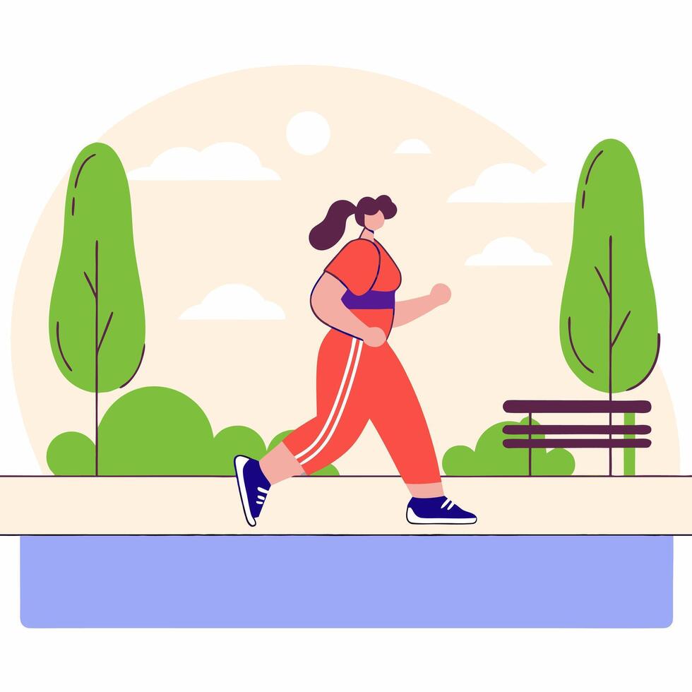 A woman jogging in the park. Flat style. vector