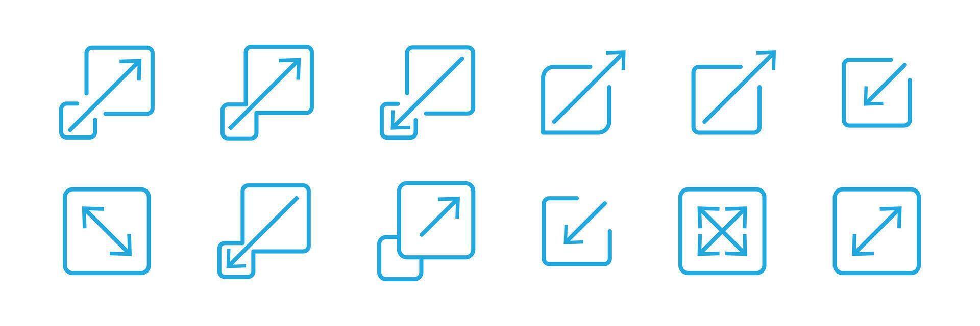 Scalability or External link icon with box and arrow for apps and websites. Resize icons set. vector