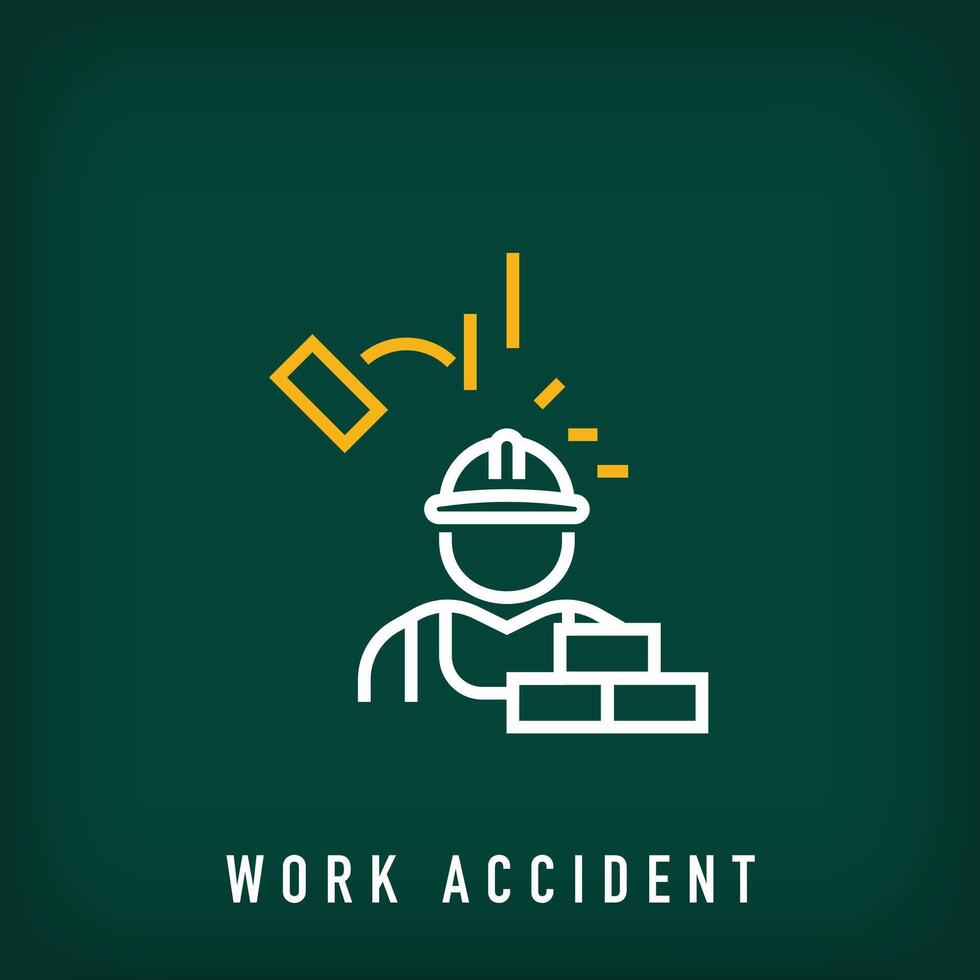 Linear helmet use and man logo design with brick falling on head. Construction and real estate company logo template. vector