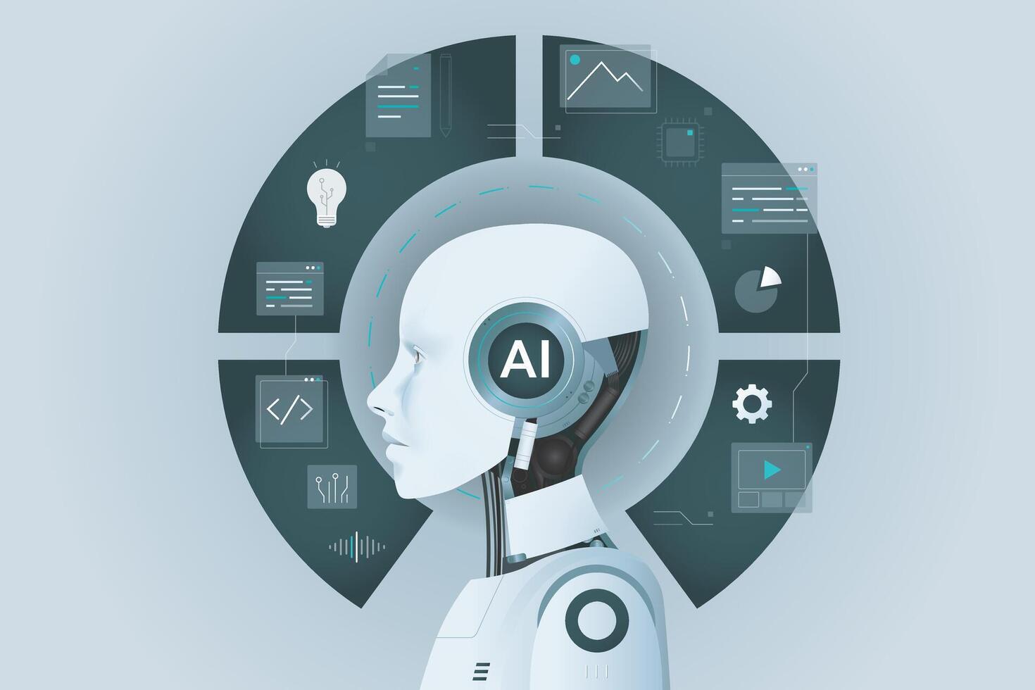 concept, Artificial intelligence AI brain. Technology related to artificial intelligence, idea, content generator illustration. vector