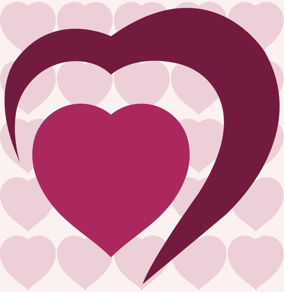 A heart inside heart with hearts pattern in the background, Valentines day sign with love and care, Valentines day greeting card, pink and dark pink and red, love vow and promise, marriage proposal vector