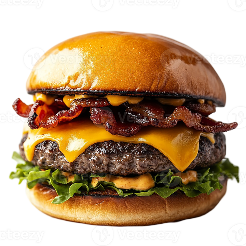 A large hamburger with bacon and lettuce png