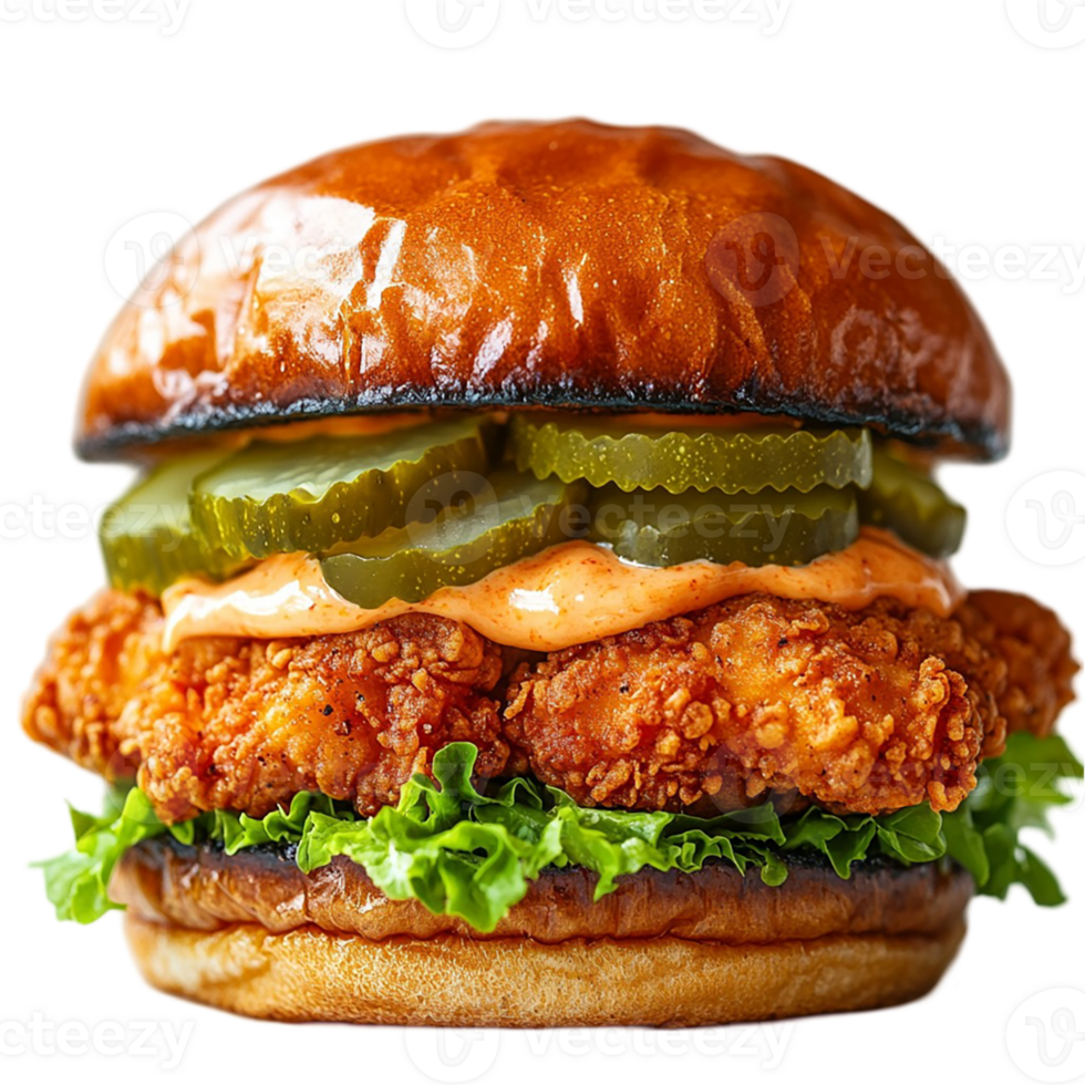 A chicken sandwich with pickles and lettuce png