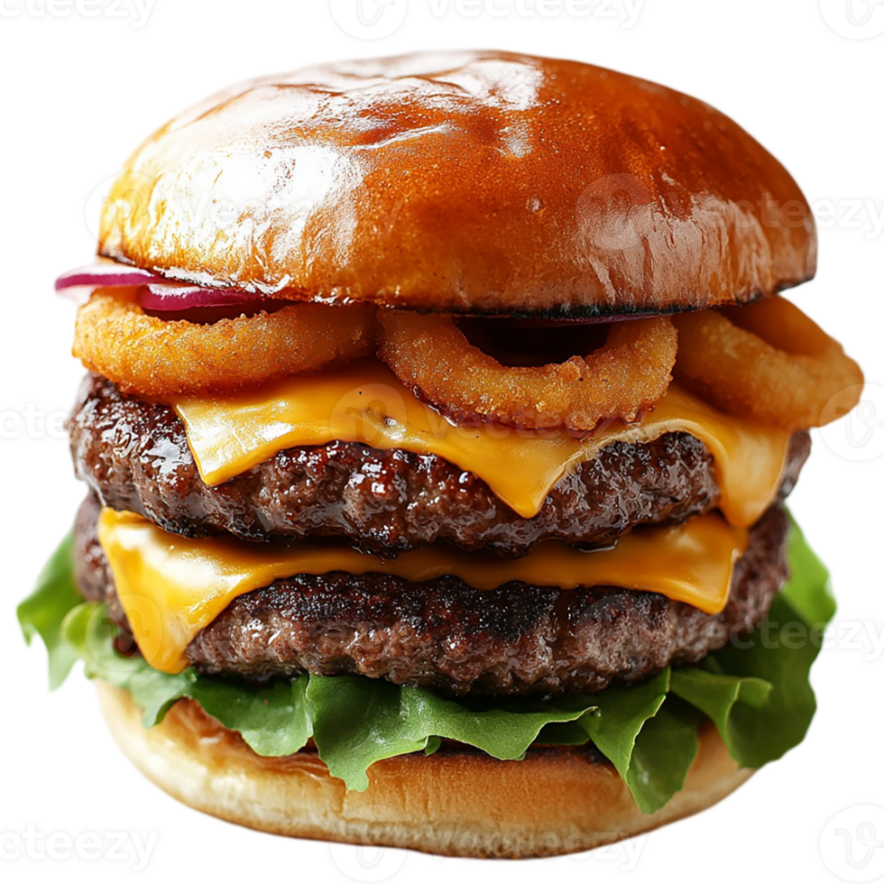 A hamburger with onion rings png