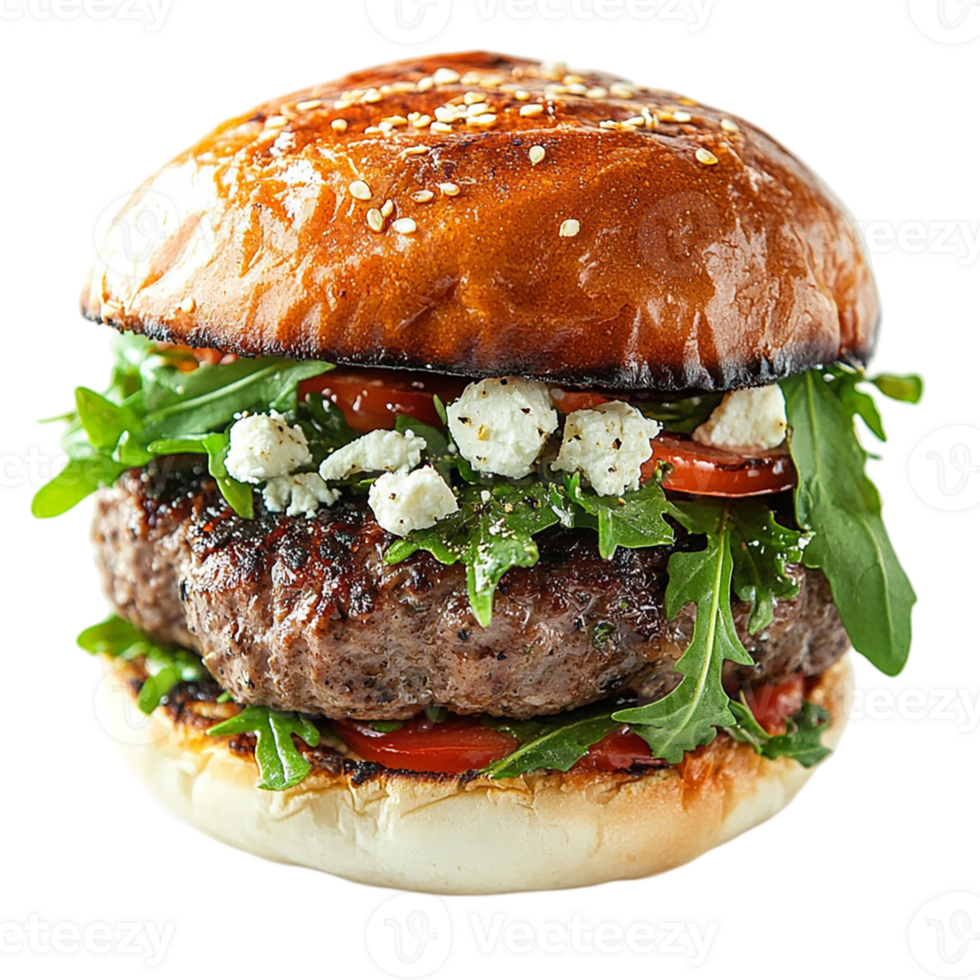 A hamburger with lettuce, tomato, and cheese png