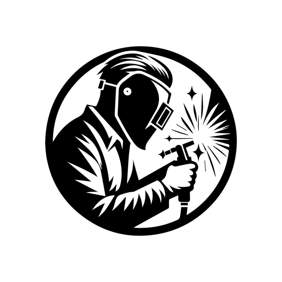 Welder in a circle with a welding torch vector