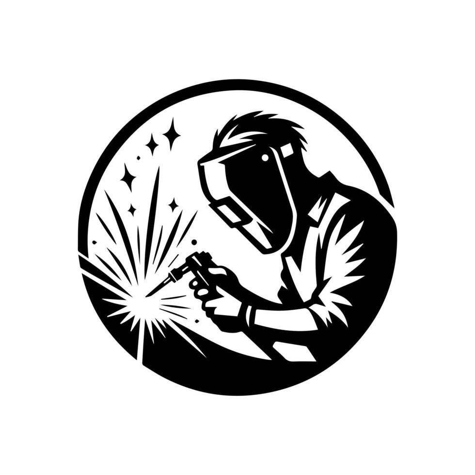 Welder in black and white logo vector
