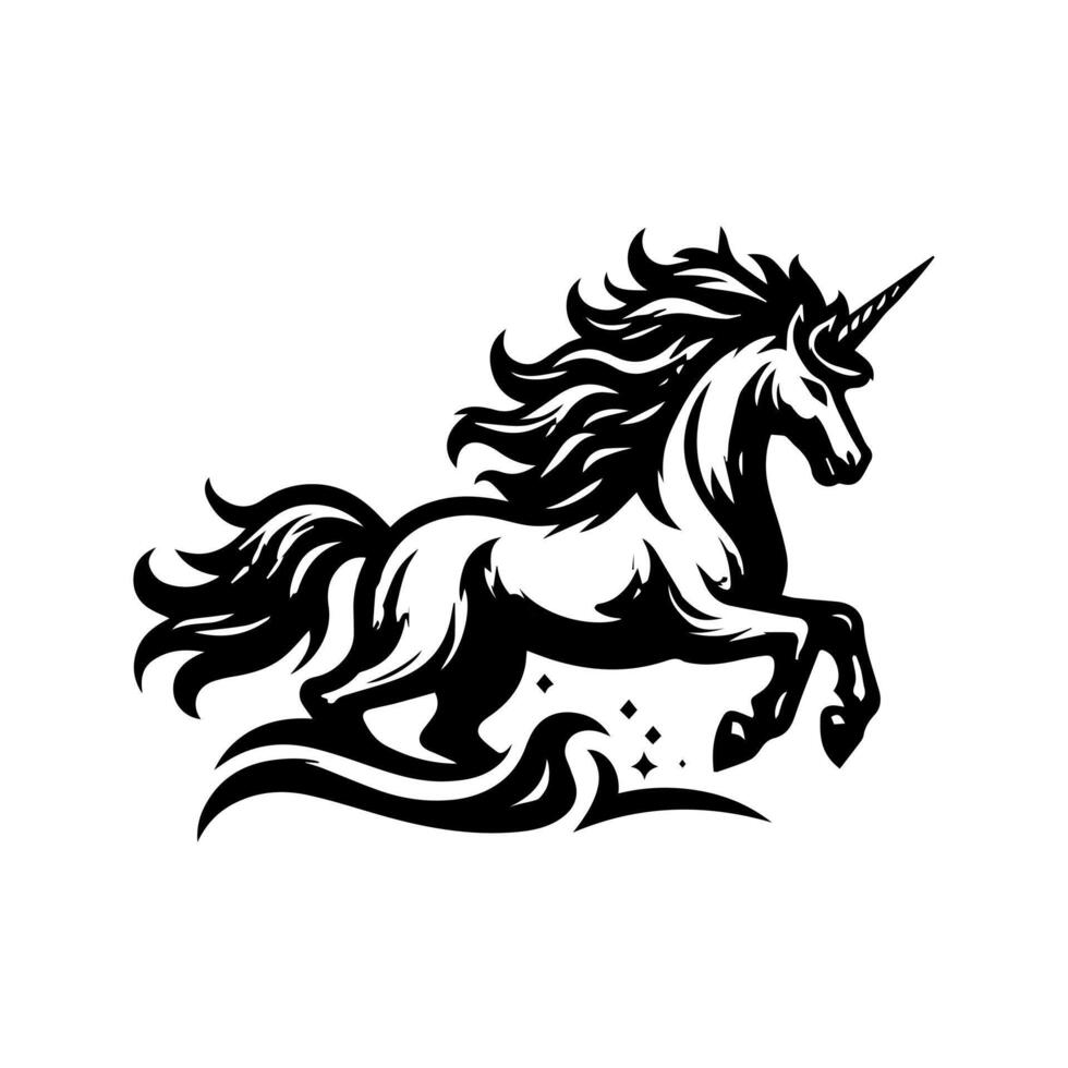 A black and white unicorn logo vector