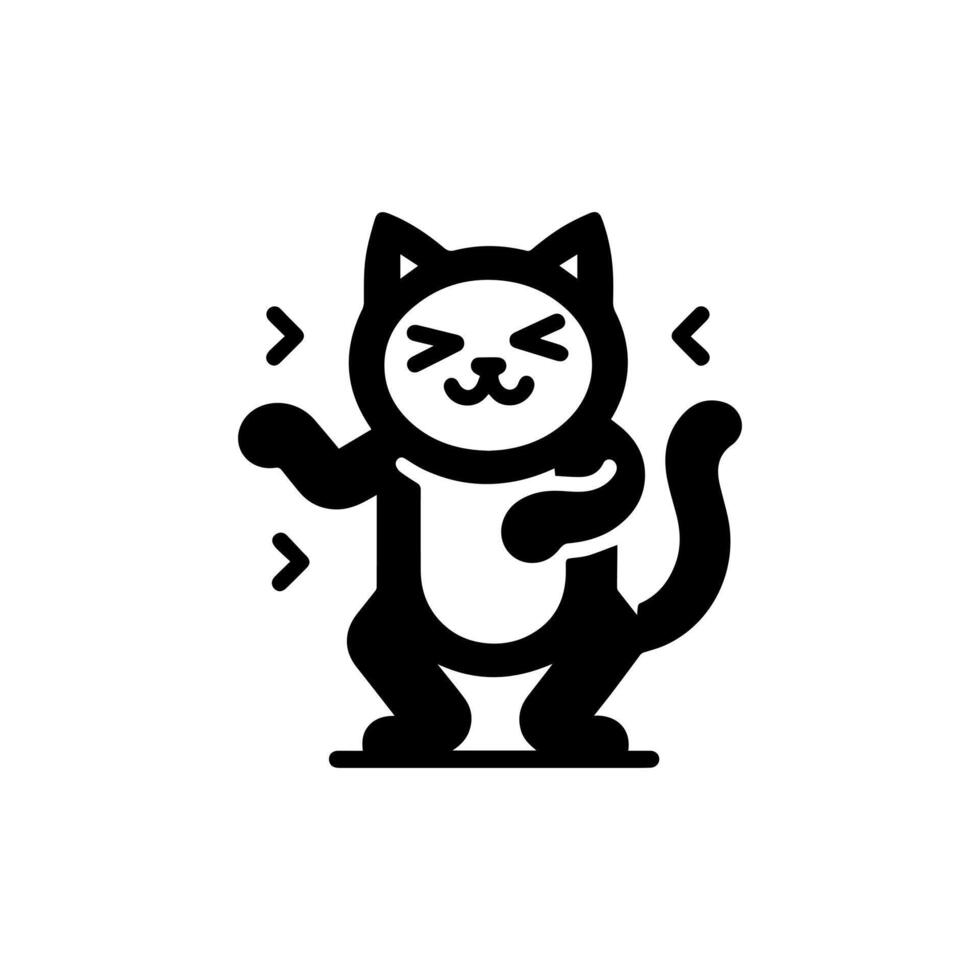 A black and white cat icon with a smiley face vector