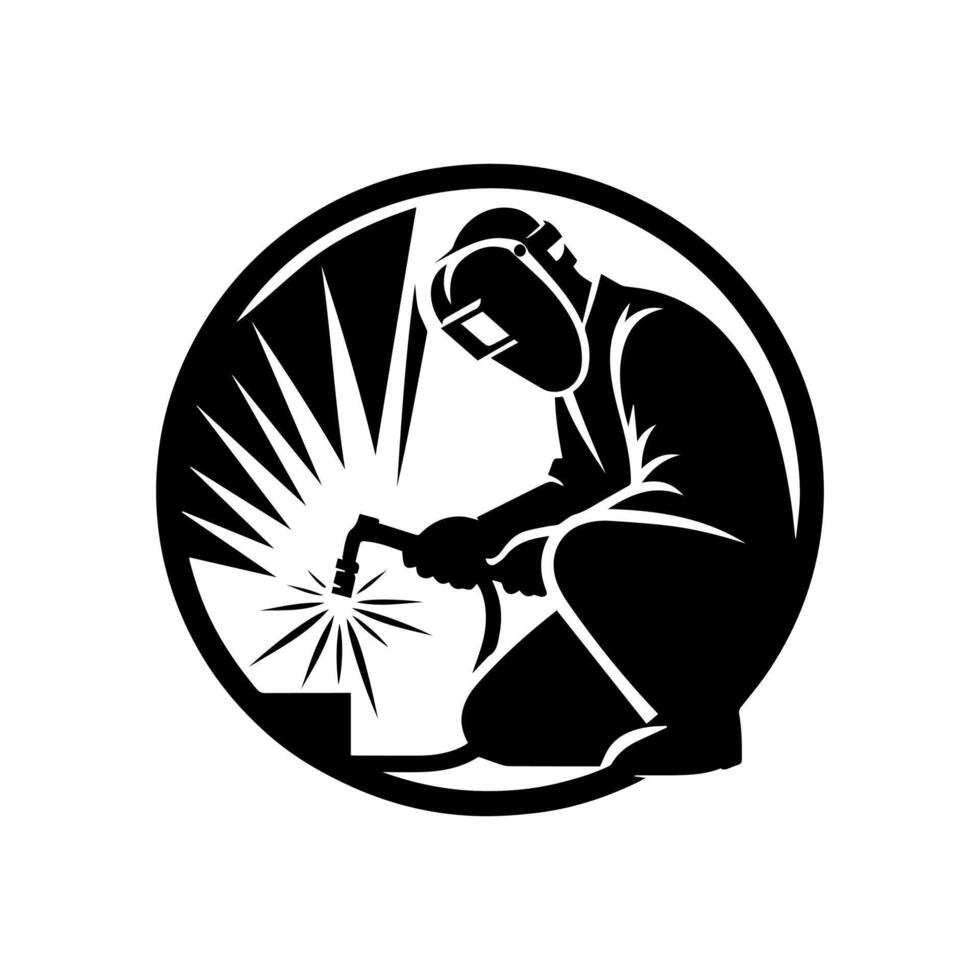 Welder in black and white logo vector