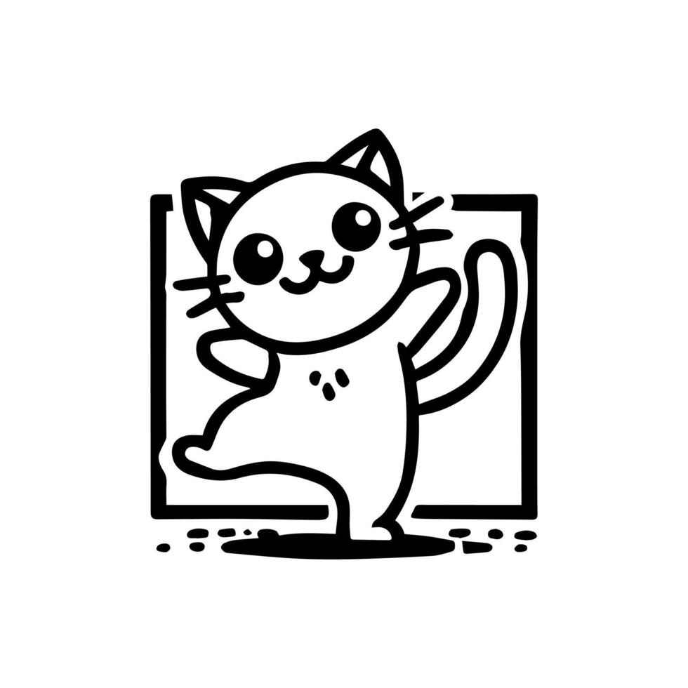A black and white drawing of a cat vector