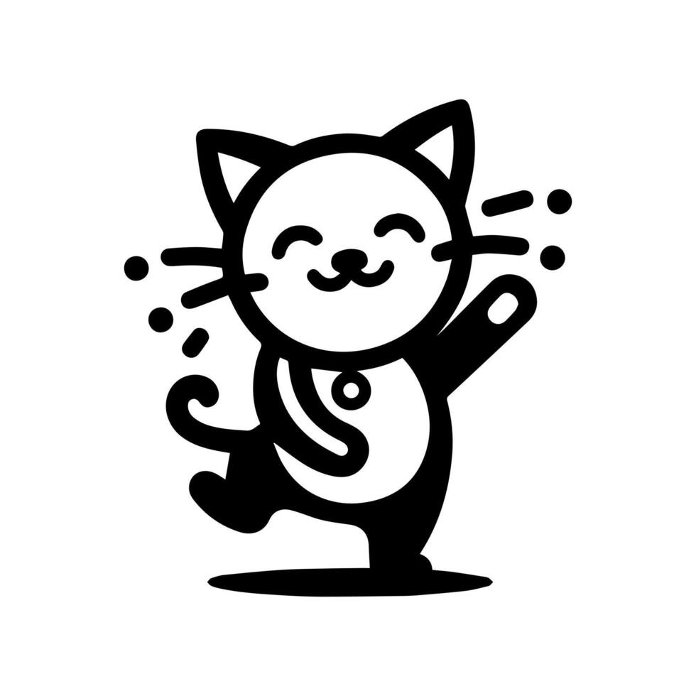 A black and white cat with a smile on its face logo vector