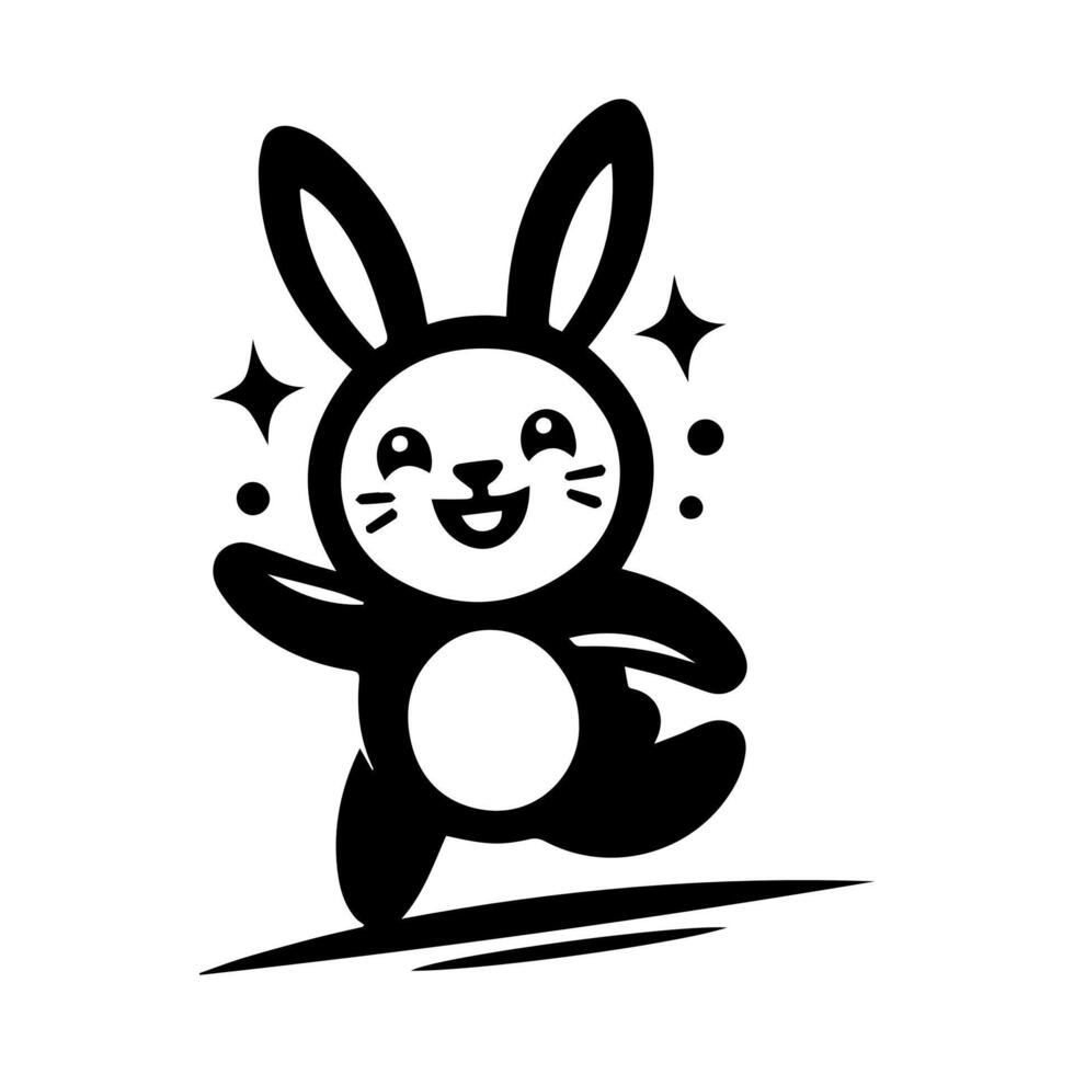 A black and white cartoon bunny with stars logo vector