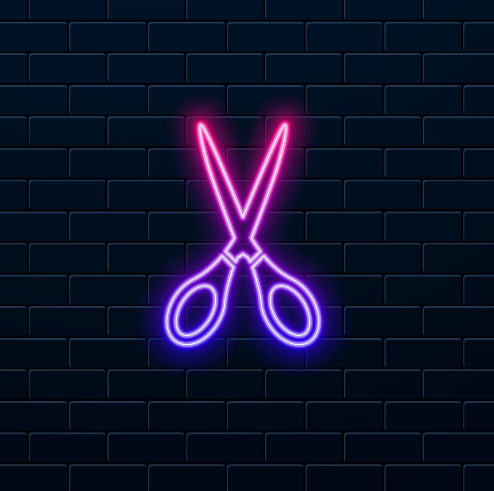 Scissors, icon. Flat illustration with the image of scissors. neon style. vector