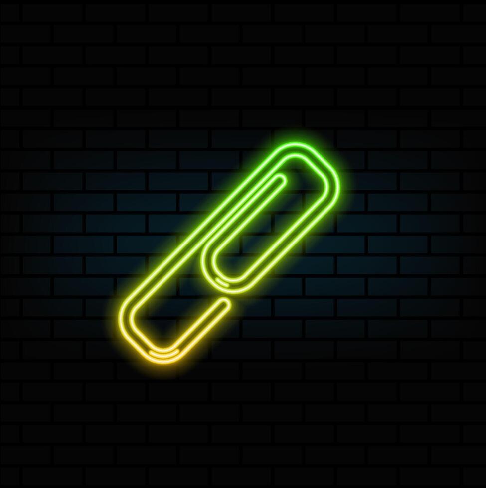 Paper clip icon isolated on red background. Flat design. neon style. vector