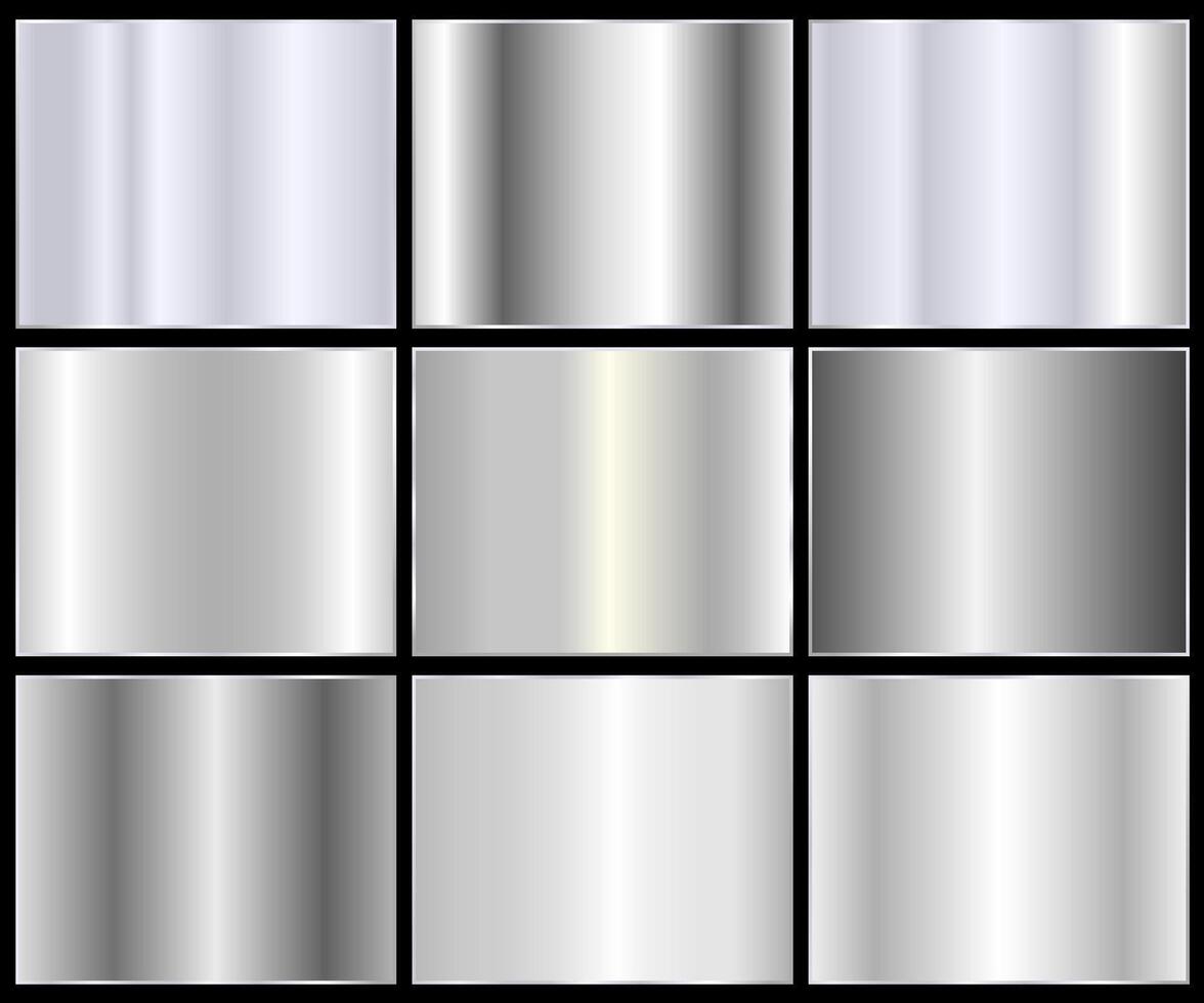 Silver foil texture background set. Realistic silver, gradient mesh. Silver palette. vector