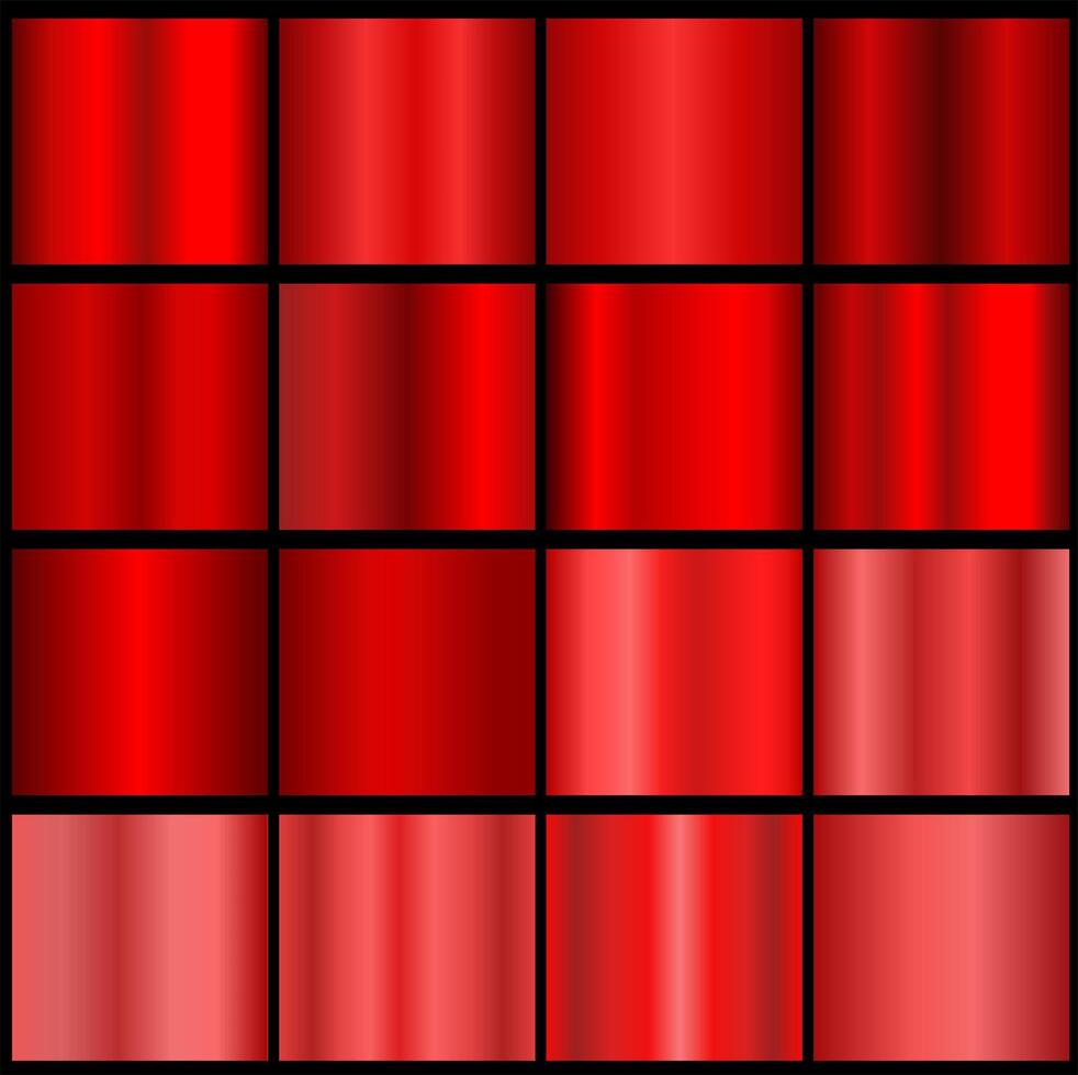 Red metallic gradient collection. Red gradient set. vector
