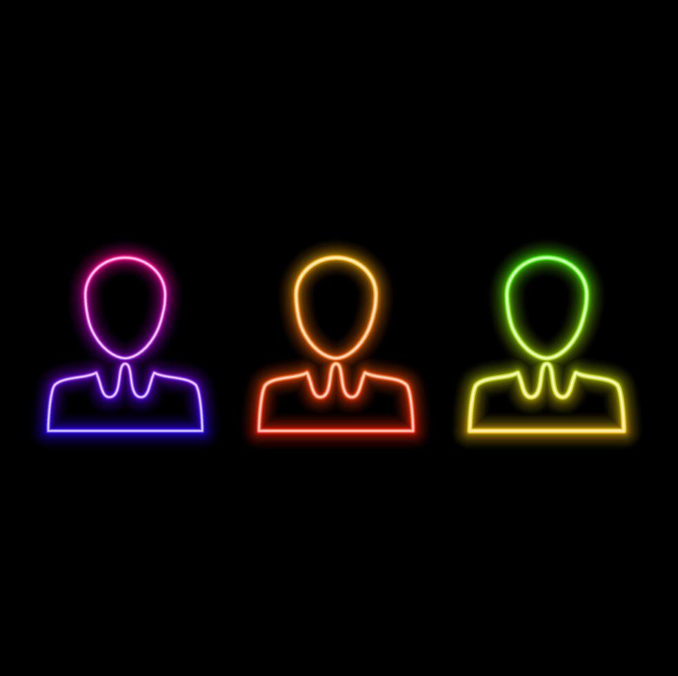 Neon icon set avatar. Red, Blue and Yellow Neon Icon Set vector